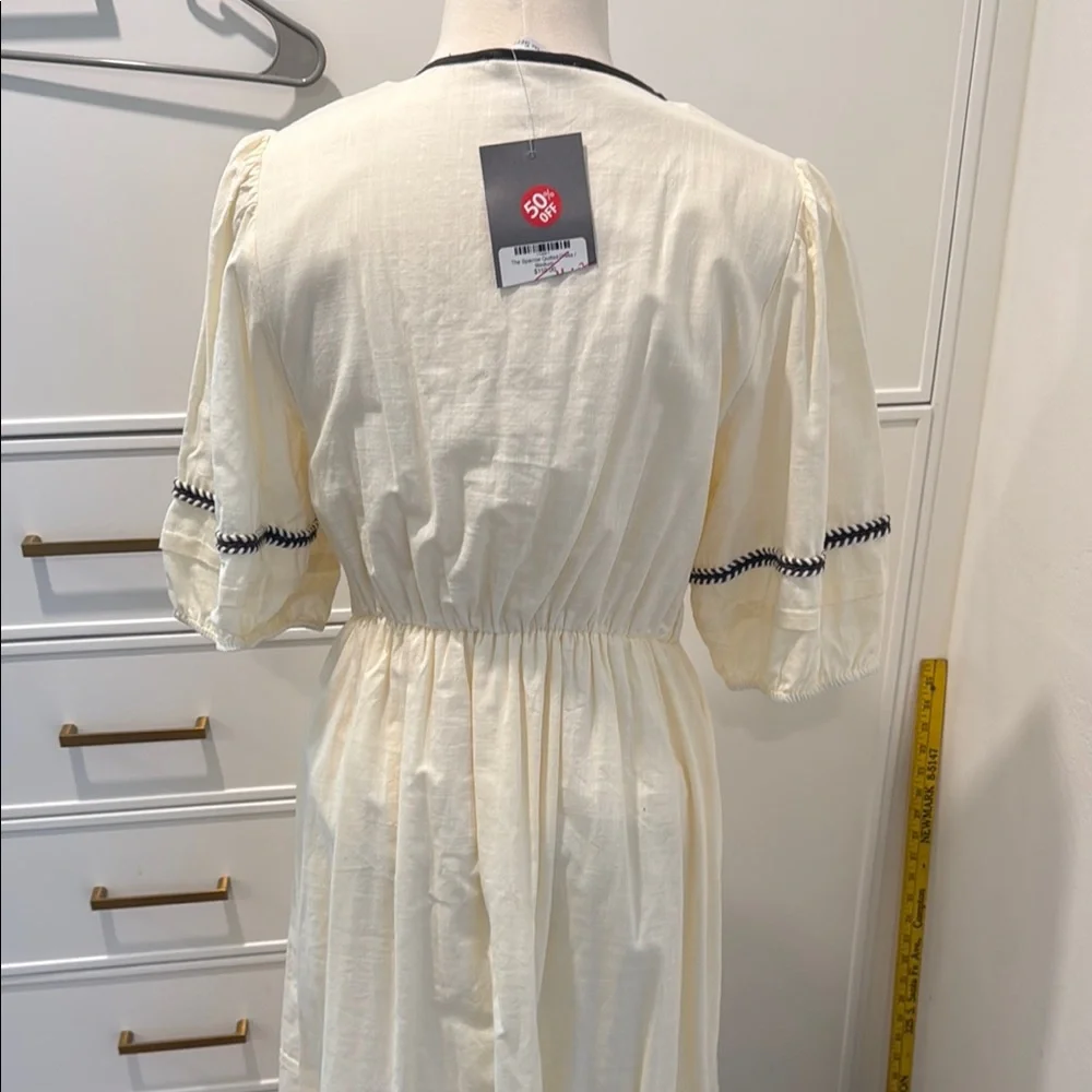 Boho Cream Dress with green Accents - Picture 4 of 6